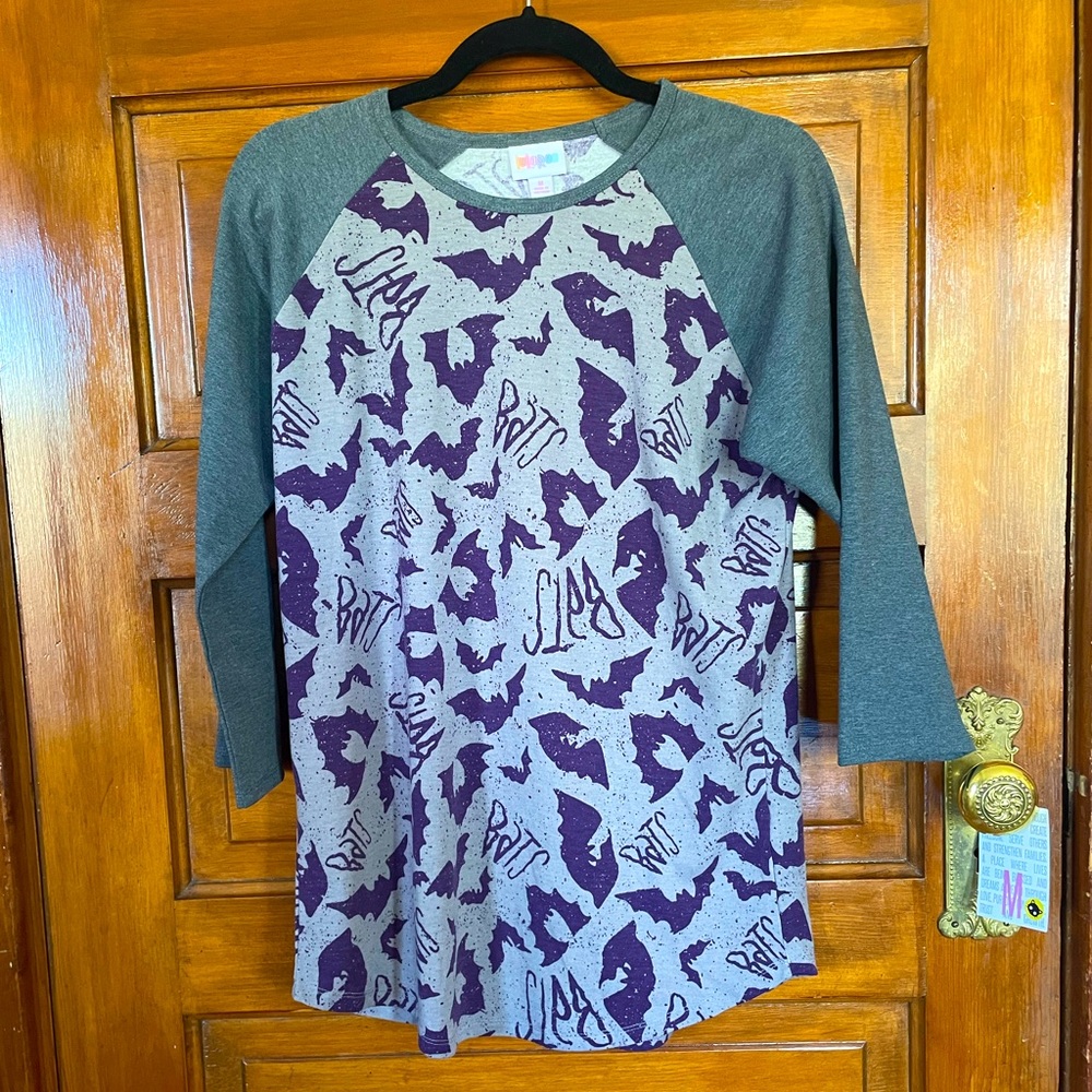 NWT- purple and grey with bats baseball tee!